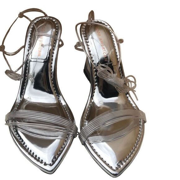Good American Cinderella Wedge Silver Strap Sandal Size 6.5 NEW IN BOX GA080V-X - Picture 5 of 14
